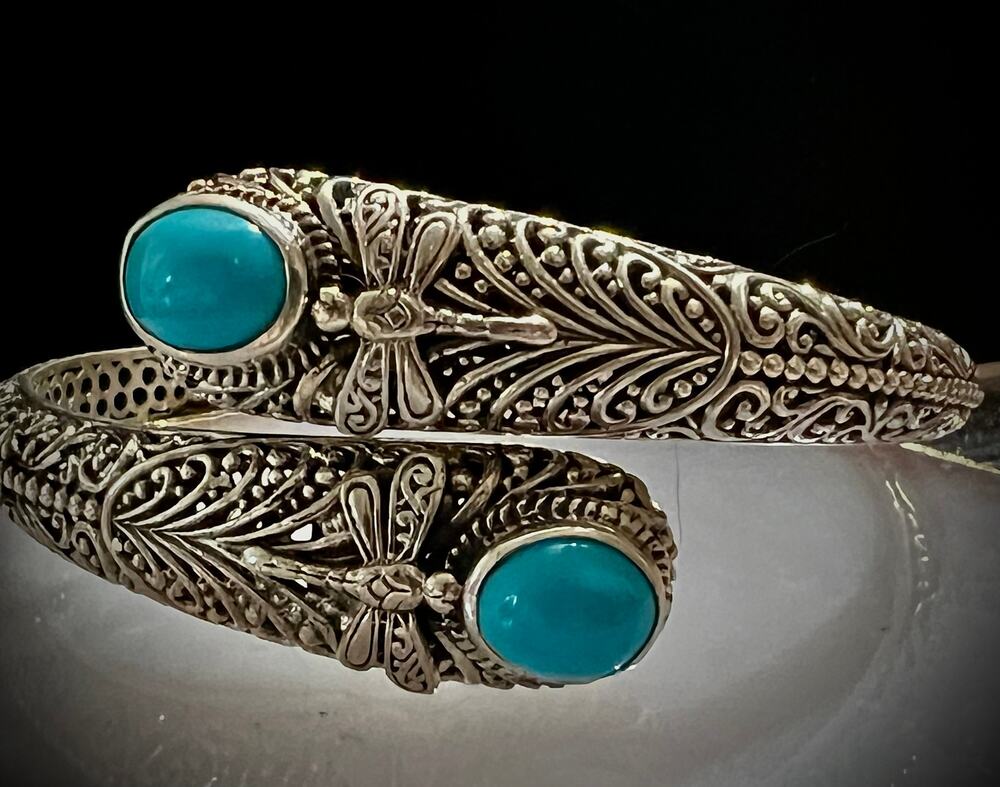 Bali Legacy Sleeping Beauty Turquoise dragonfly bypass bangle bracelet